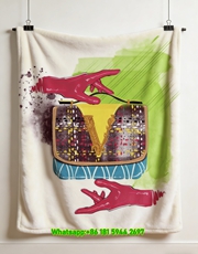 Versace Pink Green Multicolor Handbag Illustration Print Flannel Sofa Throw Blanket IMG_1755